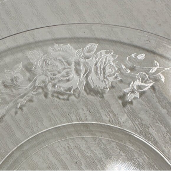 8 Vtg Clear Glass Plates 6" With Floral Rose Etched Design Bread Dessert Saucer - Picture 4 of 16